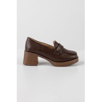Pantofi loafer de piele ecologica cu toc