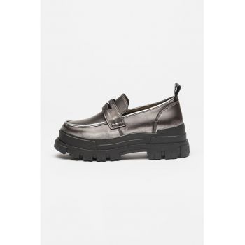 Pantofi loafer demi-wedge de piele ecologica