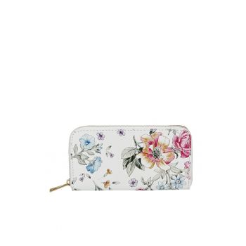 Portofel din piele naturala 8954 07 Alb cu imprimeu floral 14556