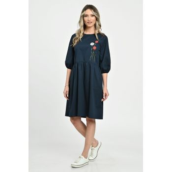 Rochie Medie Dama V264 - bleumarin pictata