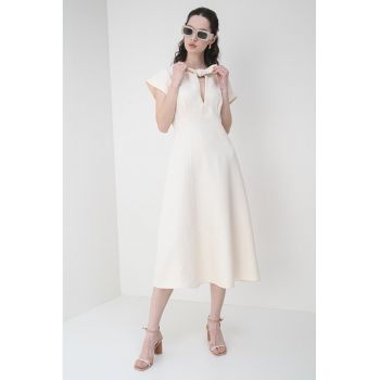 Rochie midi din amestec de lyocell si in