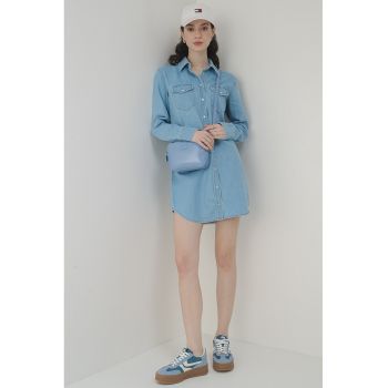 Rochie scurta din denim cu croiala dreapta si nasturi