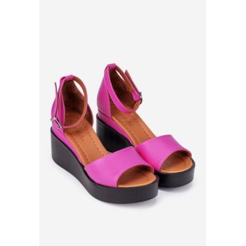 Sandale dama fuchsia din piele cu bareta