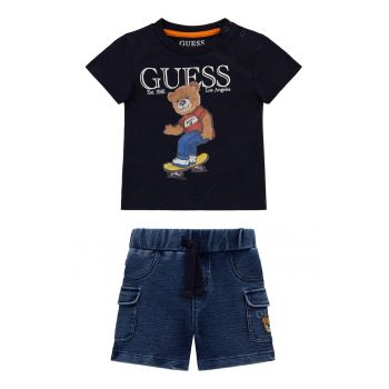 Set de pantaloni scurti si tricou din bumbac cu logo - 2 piese