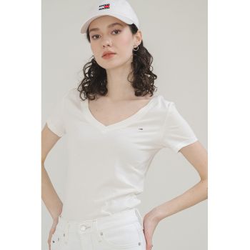 Tricou slim fit cu broderie logo discreta