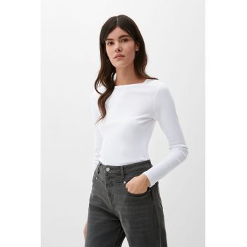 Bluza uni de bumbac cu decolteu la baza gatului