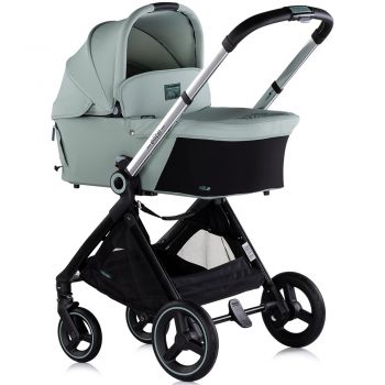 Carucior pentru copii Chipolino Elite 3 in 1 basil cu spatar reglabil, suspensii, maner ajustabil, suport picioare reglabil si accesorii