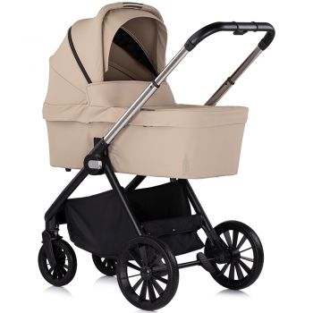 Carucior pentru copii Chipolino Encanto 3 in 1 tiramisu cu spatar reglabil, suspensii, bara detasabila, suport piciare ajustabil, maner reglabil si accesorii