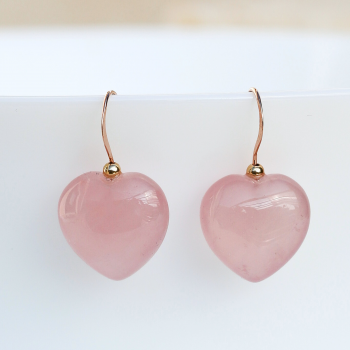 Cercei cuarț roz, aur filat - Hearts Pink