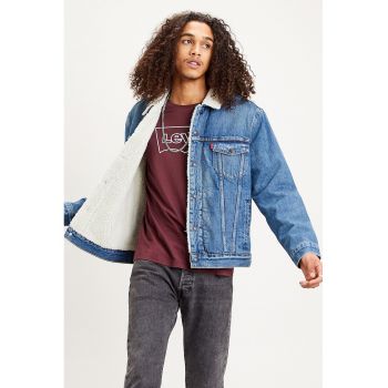 Jacheta din denim cu captuseala de blana shearling sintetica de firma originala