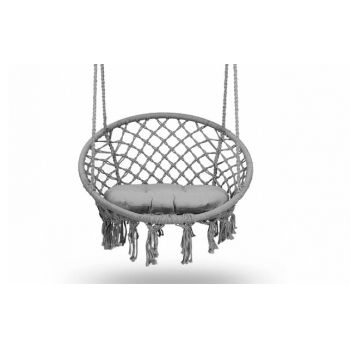 Leagan suspendat pentru copiiadulti Sofotel Boho Gri utilizare interiorexterior 80x63x57 cm, sarcina maxima 150 kg, spatar inalt, cadru metalic, perna inclusa