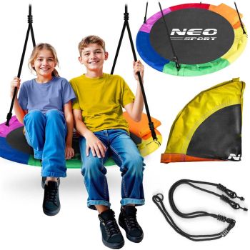 Leagan tip cuib pentru copii Neo-Sport 6 Multicolor 100cm, Perna atasata cu Velcro inclusa, Cadru din otel, material impermeabil 600D PE Oxford, greutate suportata 150kg