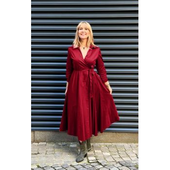 Rochie clos, petrecuta, din poplin de bumbac, bordo