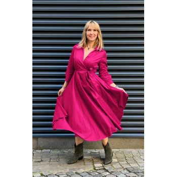 Rochie clos, petrecuta, din poplin de bumbac, fucsia