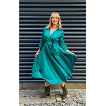 Rochie clos, petrecuta, din poplin de bumbac, turcoaz