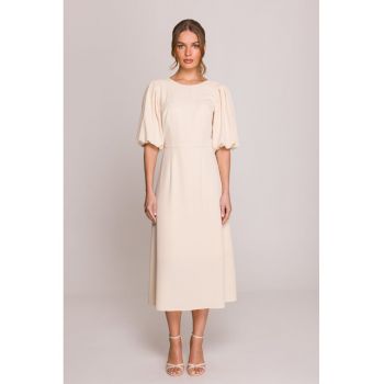 Rochie cu maneci bufante -  Alb -