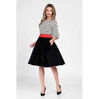 Rochie Medie Dama - Casual - cu Buline alb/negru 309 ieftina