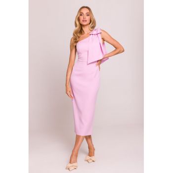 Rochie pe un umar cu funda decorativa -  Roz -