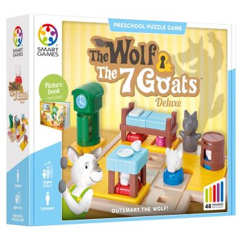 Smart Games - The Wolf  The 7 Goats - Deluxe, joc de logica cu 48 de provocari, 3+ ani,  editie internationala
