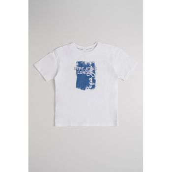 Tricou cu decolteu la baza gatului si imprimeu Alex
