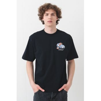 Tricou cu imprimeu pe piept si decolteu la baza gatului