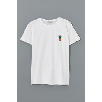 Tricou din bumbac cu decolteu la baza gatului