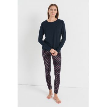 Pijama din bumbac cu detaliu cu broderie logo