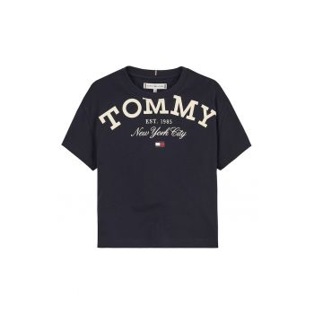 Tricou cu imprimeu logo si decolteu la baza gatului