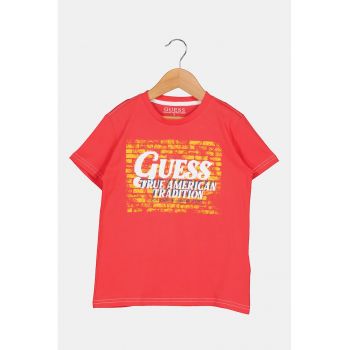 Tricou din bumbac cu imprimeu grafic si logo