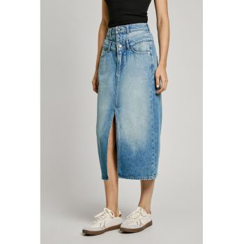 Fusta midi din denim cu slit frontal