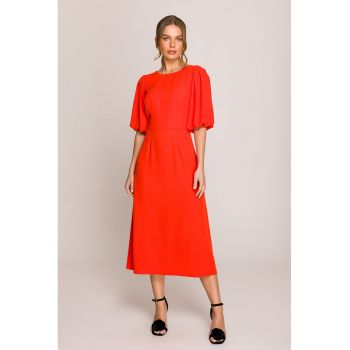 Rochie cu maneci bufante -  Roz -