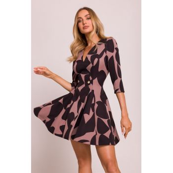 Rochie mini cu insertii evazate si imprimeu -