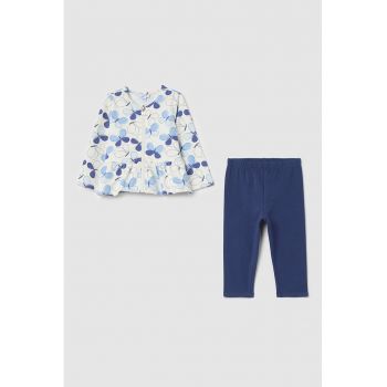 Set de bluza cu imprimeu si fermoar si colanti - 2 piese