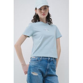 Tricou crop slim fit cu logo