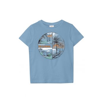 Tricou cu decolteu rotund si imprimeu tropical