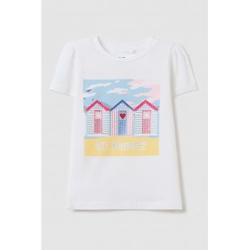 Tricou cu imprimeu grafic si strasuri