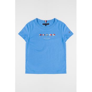 Tricou cu imprimeu logo si decolteu la baza gatului