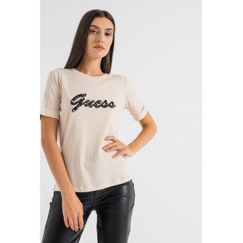 Tricou din amestec de modal cu logo si margele