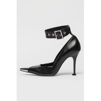 Balerini slingback din piele Darla - Negru - Argintiu - 5.5