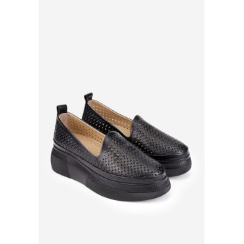 Pantofi dama negri din piele naturala cu model perforat