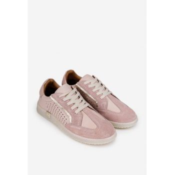 Pantofi dama roz pudra din piele intoarsa
