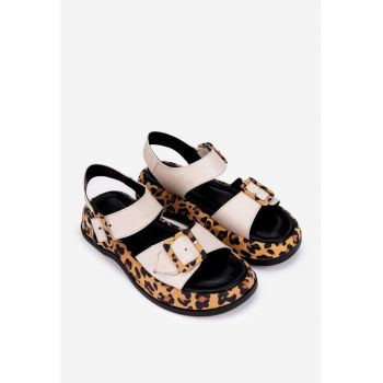 Sandale dama  bej cu imprimeu animal print din piele naturala