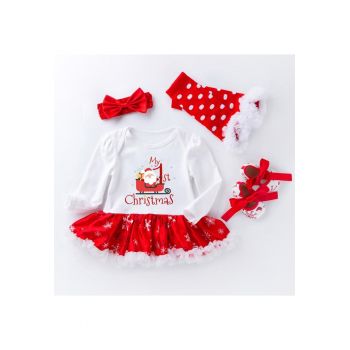 Set 4 piese - rochita - sosete - bentita si botosei - Primul Craciun - pentru fetite