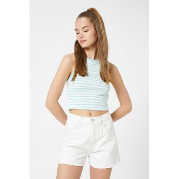 Top crop din amestec de bumbac cu dungi