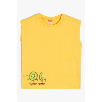 Top de bumbac cu imprimeu Kiwi