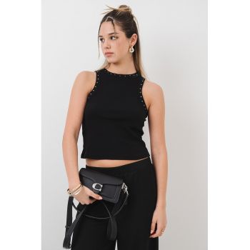Top slim fit cu nituri metalice Jean
