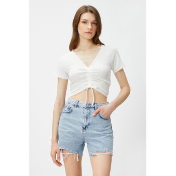 Tricou crop cu decolteu in V