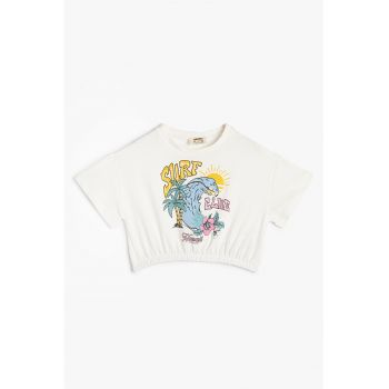 Tricou crop cu imprimeu grafic
