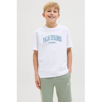 Tricou cu decolteu la baza gatului - imprimeu text si logo