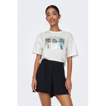 Tricou cu imprimeu si maneci cazute